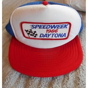 Vintage 1986 Daytona Speed Week Snapback Hat Foam Trucker Cap USA  Speedway Red